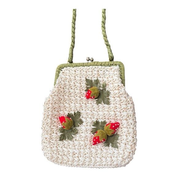 Vintage Magid 1960's White Rafia Straw Purse With Strawberries Made in Japan - Picture 2 of 12